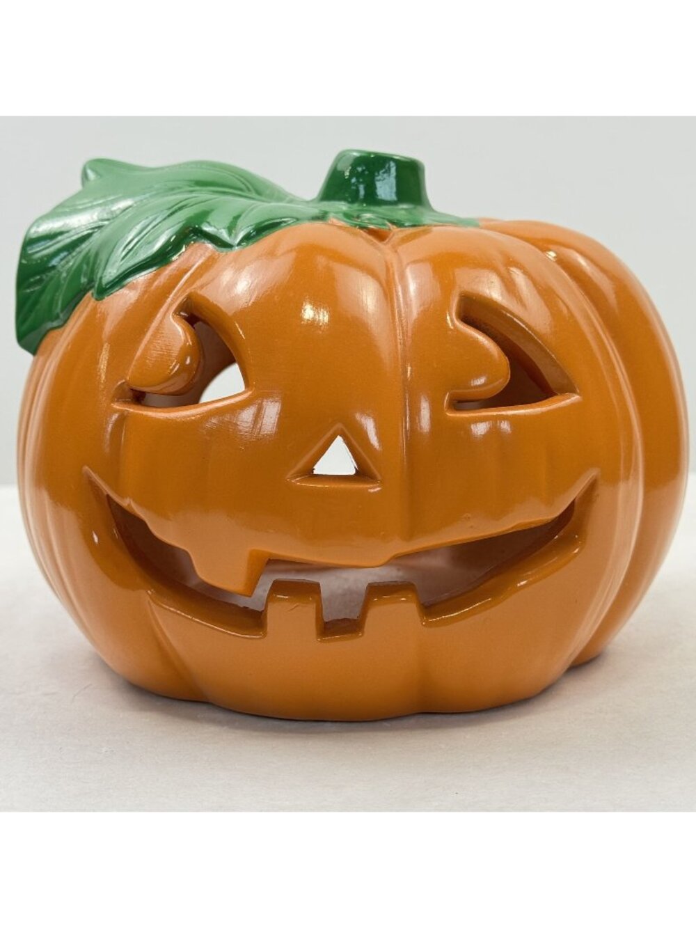 Vtg 1988 Flambro Ceramic Jack O' Lantern Pumpkin Halloween Candle Holder #1542A